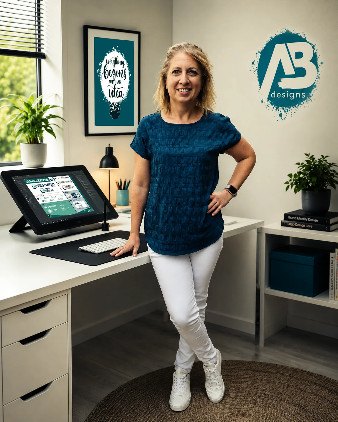 Angela Basker in her graphic design studio